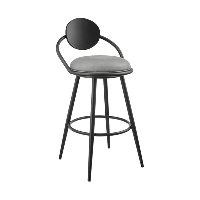 Silla Taburete de Bar Benzara Carny Giratoria con Hierro Negro y Cuero Sintético Gris Vintage