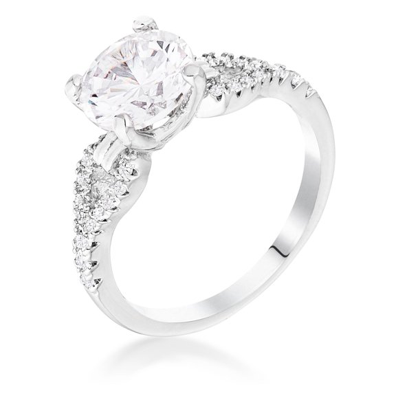 Precious Stars Silvertone Round-cut Cubic Zirconia Ribbon-Shank Engagement Ring
