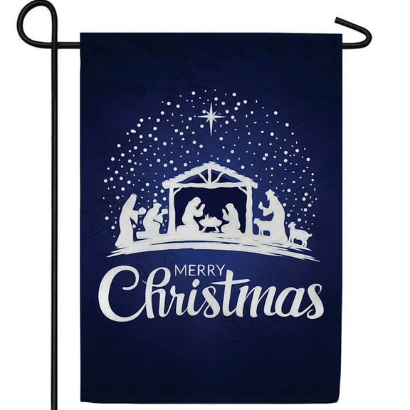 America Forever Blue Nativity Christmas Garden Flag, 12.5 x 18 inch Double Sided, Merry Christmas Religious Banner, Holiday Outdoor Decor, Spiritual Flag, Yard Decoration