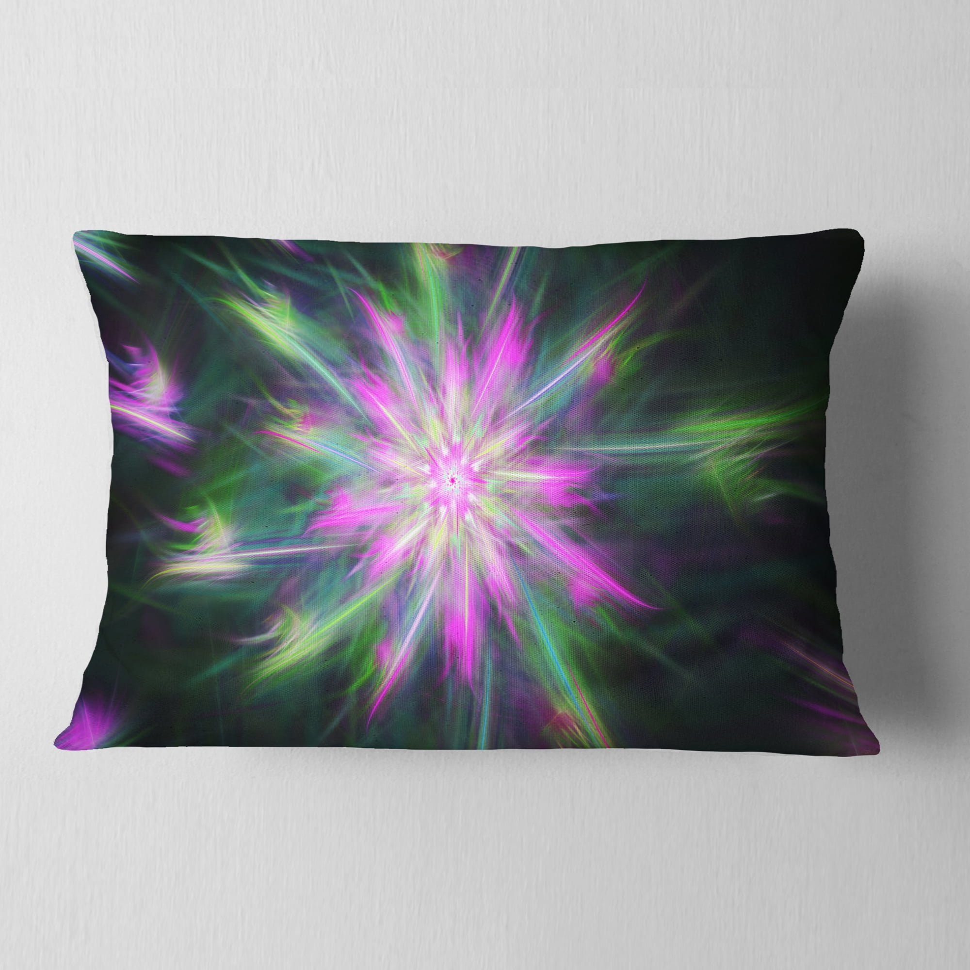 Designart Green Fractal Shining Bright Star - Abstract Throw Pillow - 12x20