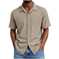 thumbnail image 3 of CBASIHI Mens Short Sleeve Button Down Shirts- Summer Casual Breathable Loose Fit Collared Business Work Wear Top Khaki Size S, 3 of 7