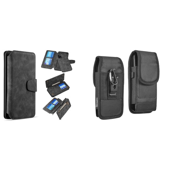 Clutch Wallet Detachable Case and Belt Holster Pouch for iPhone 14 Plus - Black