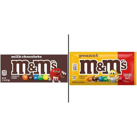 M&M'S Milk Chocolate Candy Theater Box 3.1 oz & M&M'S Peanut Milk Chocolate Candy 3.27 oz