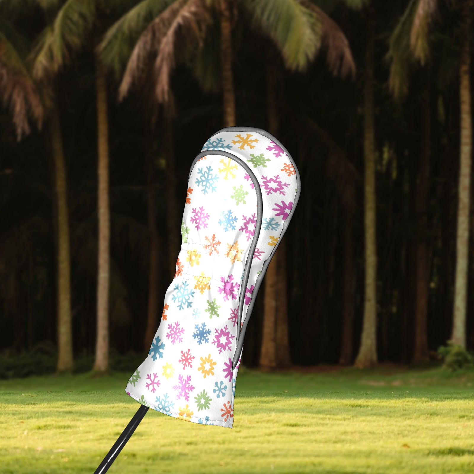 Golf Club Covers, Colorful Snowflake Premium PU Leather Driver Hybrid Putter Head Covers with Velvet Lining, Waterproof Golf Gifts for Men Women