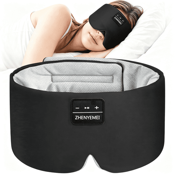 Ice Silk Sleep Headphones with Bluetooth Mask, Eye Mask for Sleeping in Total Darkness, 5.4 Bluetooth Sleep Mask Sleep Headphones, Soft, Gifts for Men Women (Black)