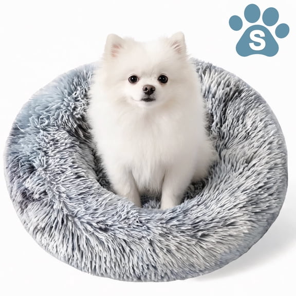 Calming Donut Dog Bed for Small Dogs & Cats, 20 Inch Fluffy Faux Fur Round Anti-Anxiety Pet Bed with Anti-Slip Bottom, Machine Washable
