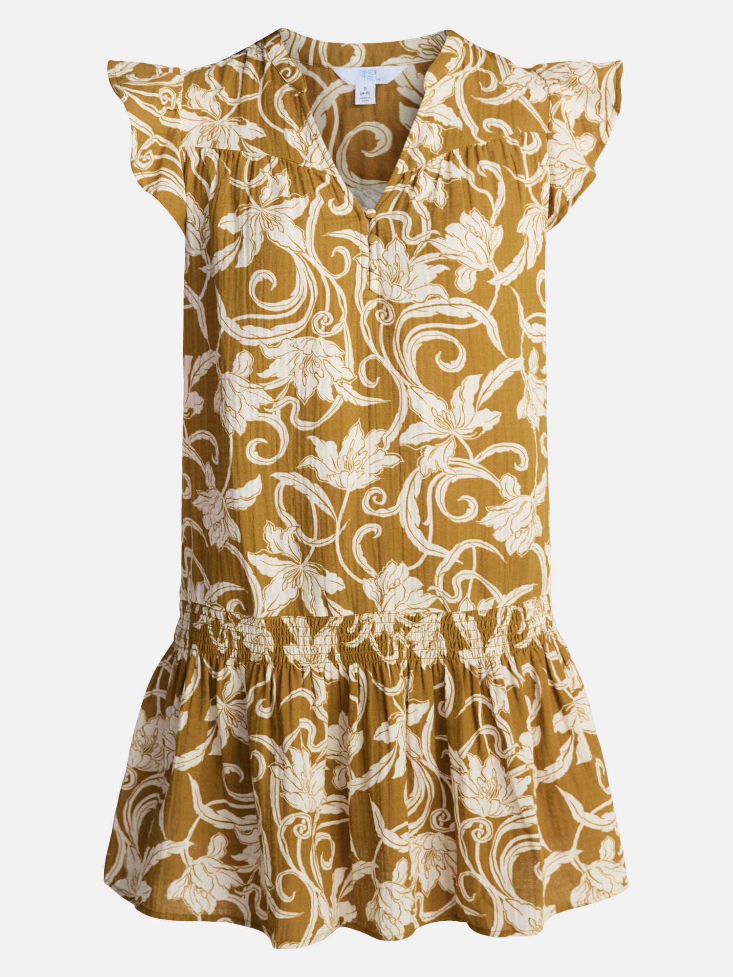 Time and Tru Women's Double Cloth Mini Dress with Flutter Sleeves, Sizes XS-XXXL
