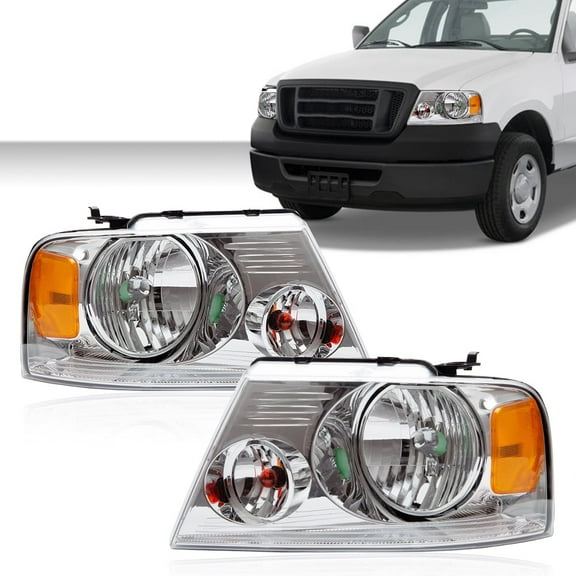 PIT66 Headlights Clear lens Chrome Housing Amber Reflecto Fit for 2004-2008 Ford F150/2006-2008 Lincoln Mark LT, (NO For 2004 F150 Heritage/Flareside Beds Models)