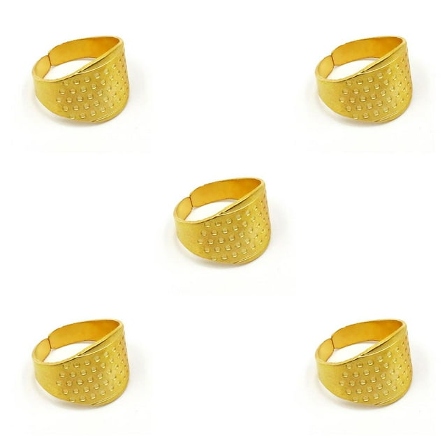 bedienty Knitting Rings Finger for Protection Thimble Adjustable Sewing Loop Specially-designed Crochet Tools for Home Yarn Crafts Gold Ring 5Set
