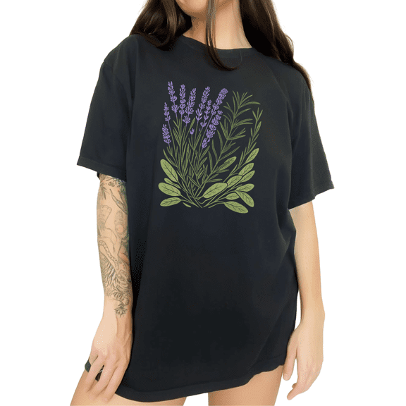 UNISHE Women's Plus Size Lavender Nature Print T-Shirt - Flattering Relaxed Fit Short Sleeve Summer Top