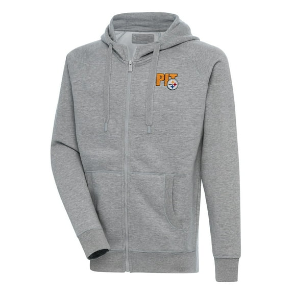 Men's Antigua  Heather Gray Pittsburgh Steelers Victory Full-Zip Hoodie