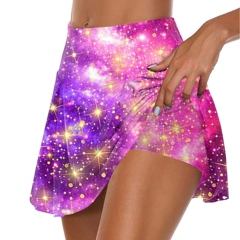 Sksloeg Skorts for Plus Size Women Graphics Printed Athletic Skort High Waist Stretchy Sports A Line Skirts Hot Pink XL
