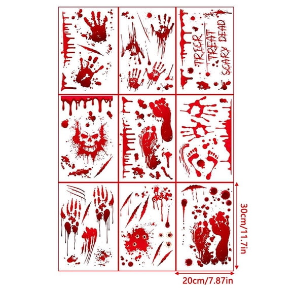Halloween Bloody Window Clings, PVC Horror Blood Sticker Set, Removable Glass Decals for Bathroom Mirror, Window, Door and Party Decoration