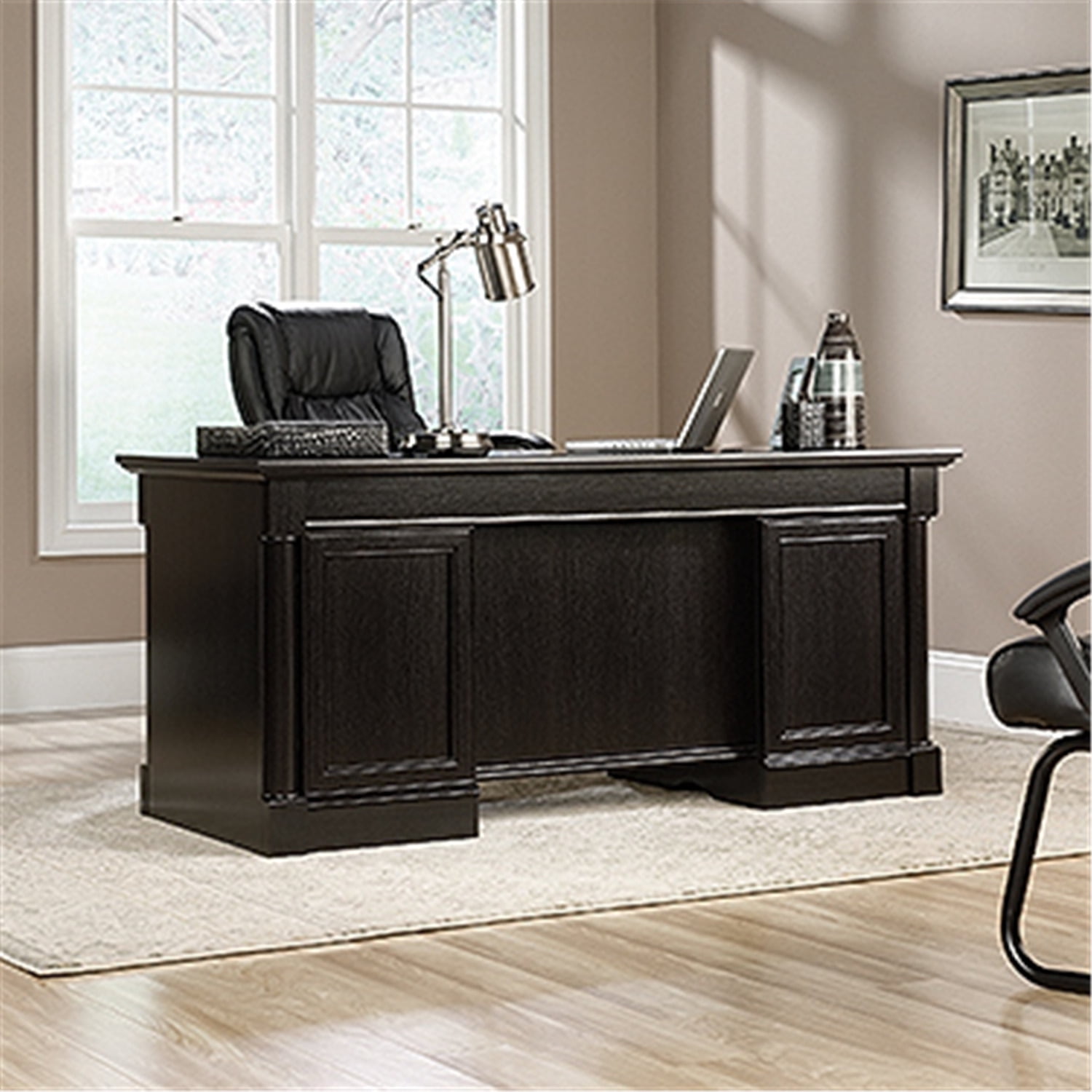 Sauder Palladia Engineered Wood Executive Desk in Wind Oak Finish