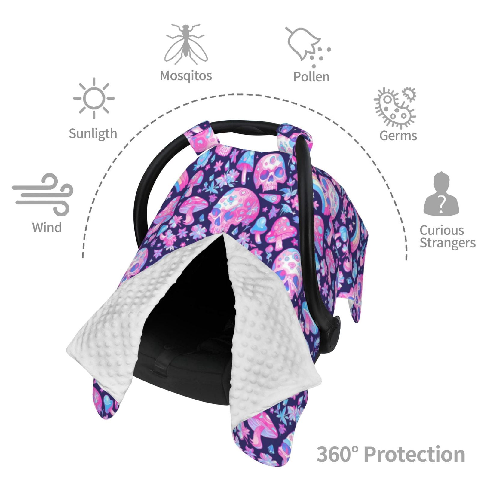 Car Seat Cover Baby - pink Skull rainbow mushroom Breathable Infant Car Seat Cover for Baby Carseat, Lightweight Comfort Baby Essentials Must Haves Newborn Stuff for Girl Boy