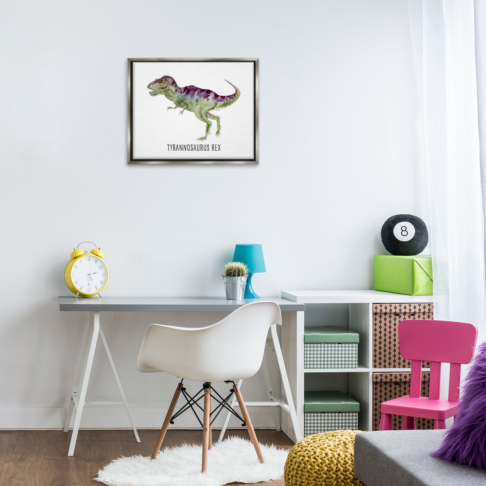 Stupell Industries Tyrannosaurus Rex Dinosaur Learning Animals Painting Gray Floater Framed Canvas Art Print Wall Art, 21 x 17