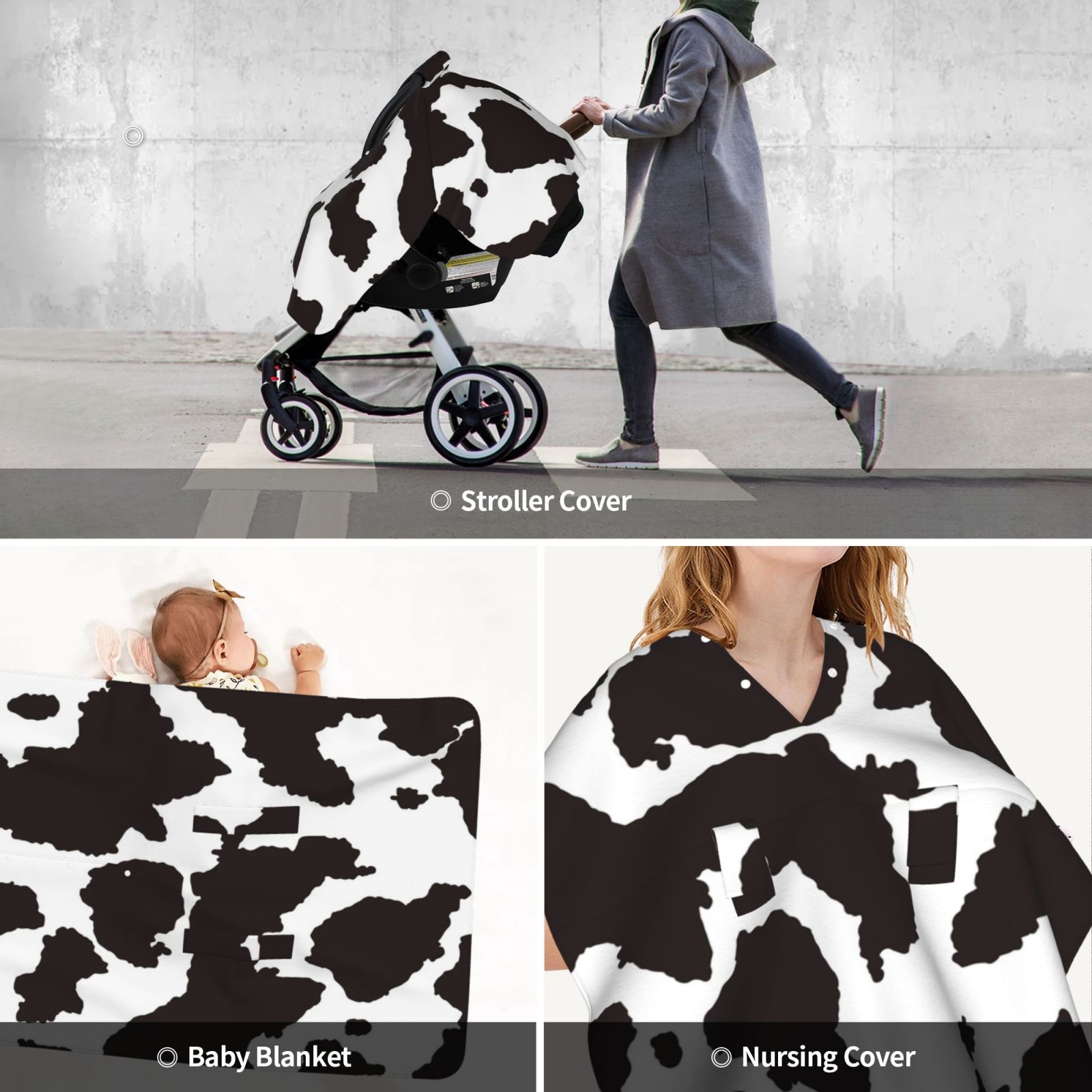 Car Seat Cover Baby - Cow Skin 2 Breathable Infant Car Seat Cover for Baby Carseat, Lightweight Comfort Baby Essentials Must Haves Newborn Stuff for Girl Boy