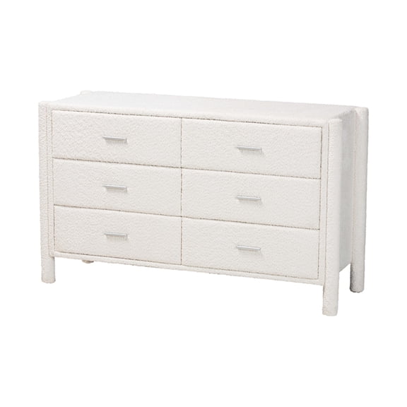 Baxton Studio Laria Modern White Teddy-Bear Fabric 6-Drawer Dresser