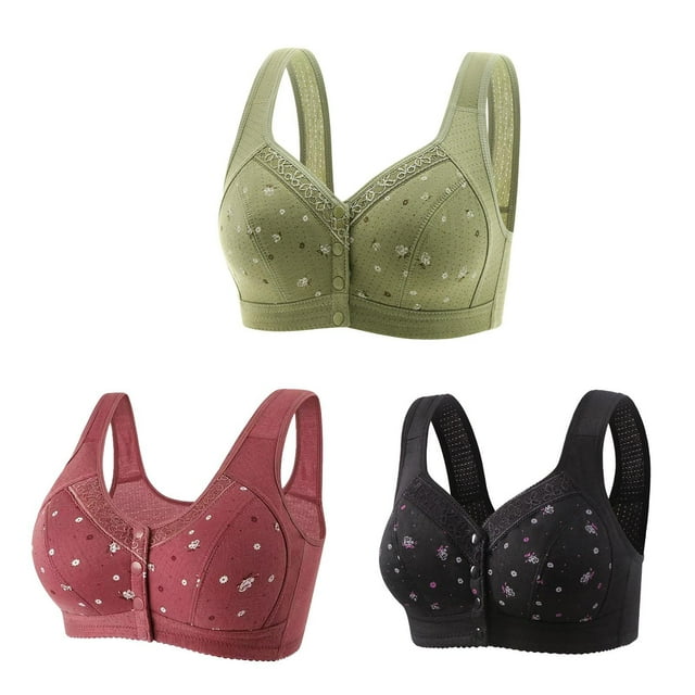 Bigersell Daisy Bras for Older Women 3pcs Push-Up Bra Style R-73 Breathable Lightly Lined Bras Pack R-73-green