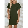 thumbnail image 2 of Chiclily Women's Summer Short Sleeve Dresses Crewneck Ribbed Mini Tshirt Dress, Army Green L, 2 of 6
