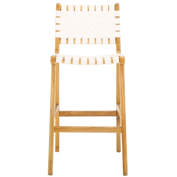 SAFAVIEH Adah Rectangle Mid Back Bar Stool, White/Natural