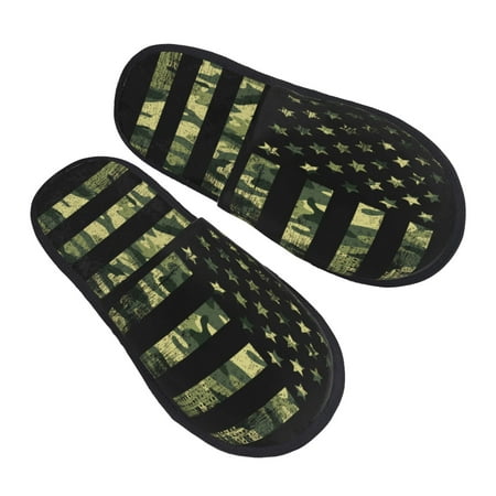 

Junzan Fuzzy Feet Slippers For Women House Shoes Non Slip Indoor/Outdoor American Flag Camo Designs-Large