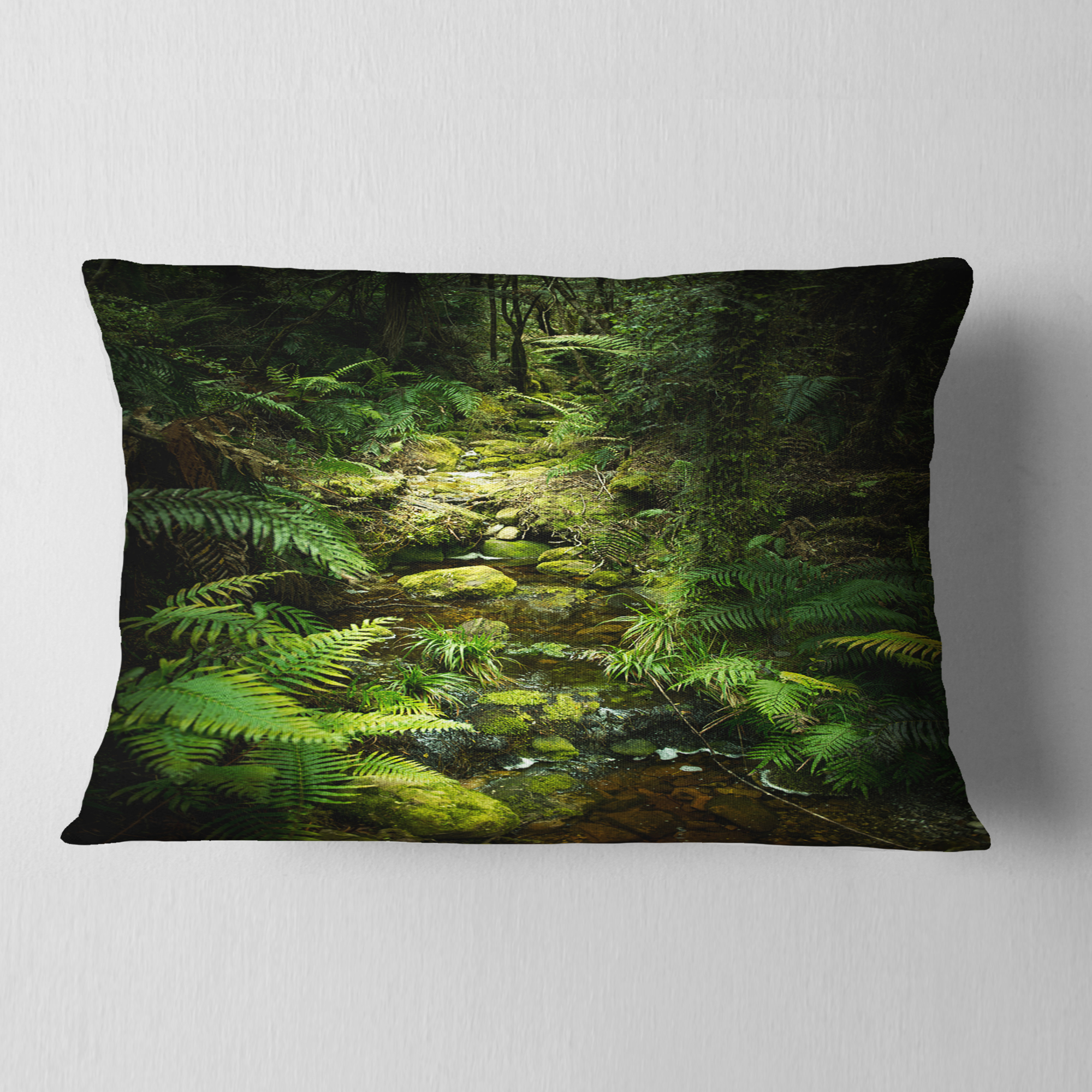 Designart Green Forest of New Zealand - Landscape Photo Throw Pillow - 12x20