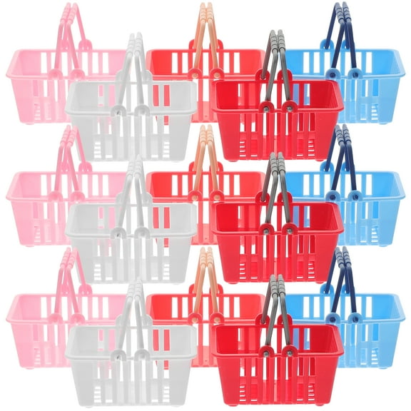 HOMEMAXS Kids Mini Shopping Basket with Dual Handles, ABS Plastic, 15-Piece Assorted Colors for Storage and Play
