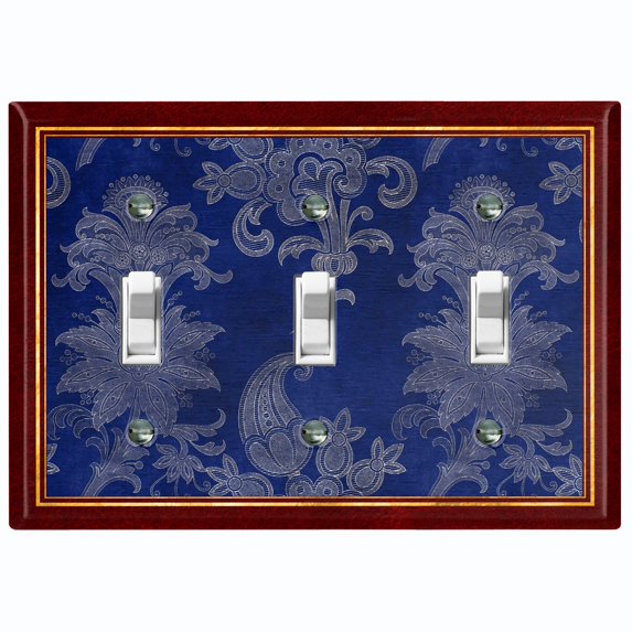 Metal Light Switch Plate Cover Elegant Blue Floral Damask Maroon Frame FRA037