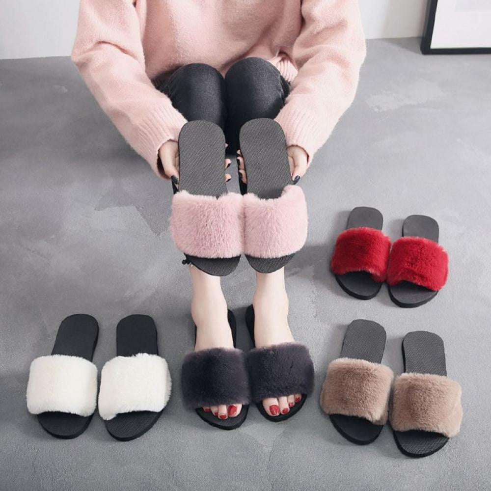 Shop Monogram Open Toe Casual Style Faux Fur Slippers Sandals by  xBLOOMMARKETx