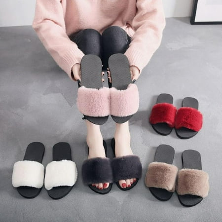 

Autumn Winter Fur Solid Color Slippers Home Anti-Slip Warm Cotton Trailer Shoes