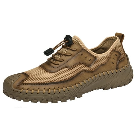 Men s Shoes Casual Hiking Breathable Mesh Outdoor Sneakers Loafers Slip On Summer Lightweight Men Walking Anti-Slip Brown 10.5 US