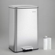 SONGMICS Kitchen Trash Can, 10.5 Gallon (40 L) Garbage Can, Large Step Trash Bin with Lid, Stainless Steel, Soft Close, 15 Trash Bags Included