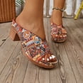 thumbnail image 3 of Rokment Ethnic Vintage Orthopedic Dress Sandals for Women 2026 Beach Summer Boho Leather Platform Chunky Block High Heels Slip on Casual Heeled Dressy Slides Red Size 7.5, 3 of 7