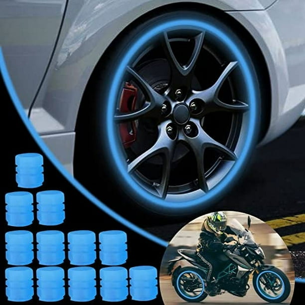 CHAO Paquete de 12 tapas fluorescentes para válvula de neumático de coche, tapas universales luminosas para válvula de neumático de coche, tapa a prueba de polvo para automóvil, SUV, motocicleta, cami