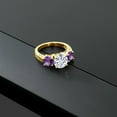 thumbnail image 4 of Gem Stone King 18K Yellow Gold Plated Silver White Moissanite and Purple Amethyst Engagement Ring for Women | 3.90 Cttw | Round 8MM | Gemstone Birthstone | Size 8, 4 of 5