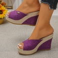 thumbnail image 4 of Rokment Cotton Linen Espadrilles Platform Wedge Sandals for Women 2026 Summer Beach Trendy Casual Peep Toe Extra Chunky Heeled Slip on Slides Backless Dressy Slippers Purple Size 6.5, 4 of 7