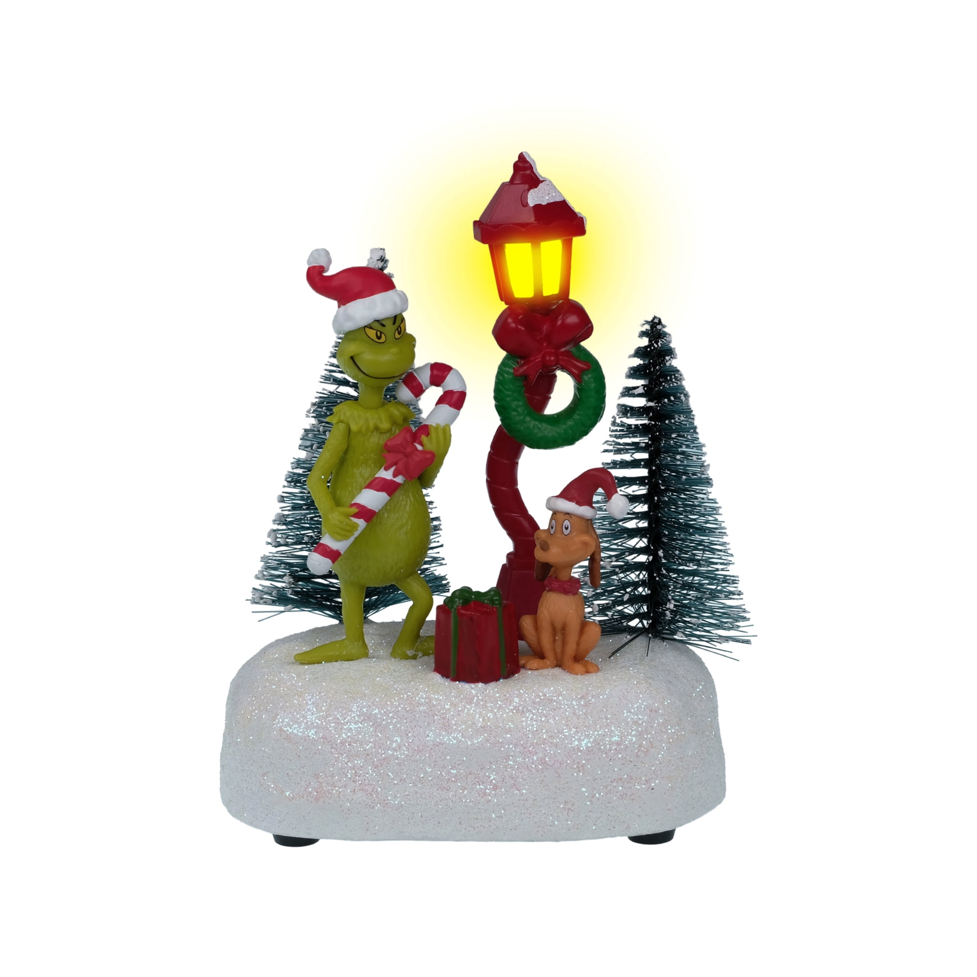 Dr. Seuss The Grinch Village Scene Tabletop Christmas Figurine – Grinch & Max with Candy Cane