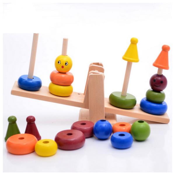 Stacking Rings Tower Wooden Clown Balance Beams Baby Developmental Play Toy 
