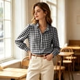 thumbnail image 5 of Blouses for Women Comfy Plaid Ruffle Collar Long Sleeve Button Front Office Shirt, 5 of 7