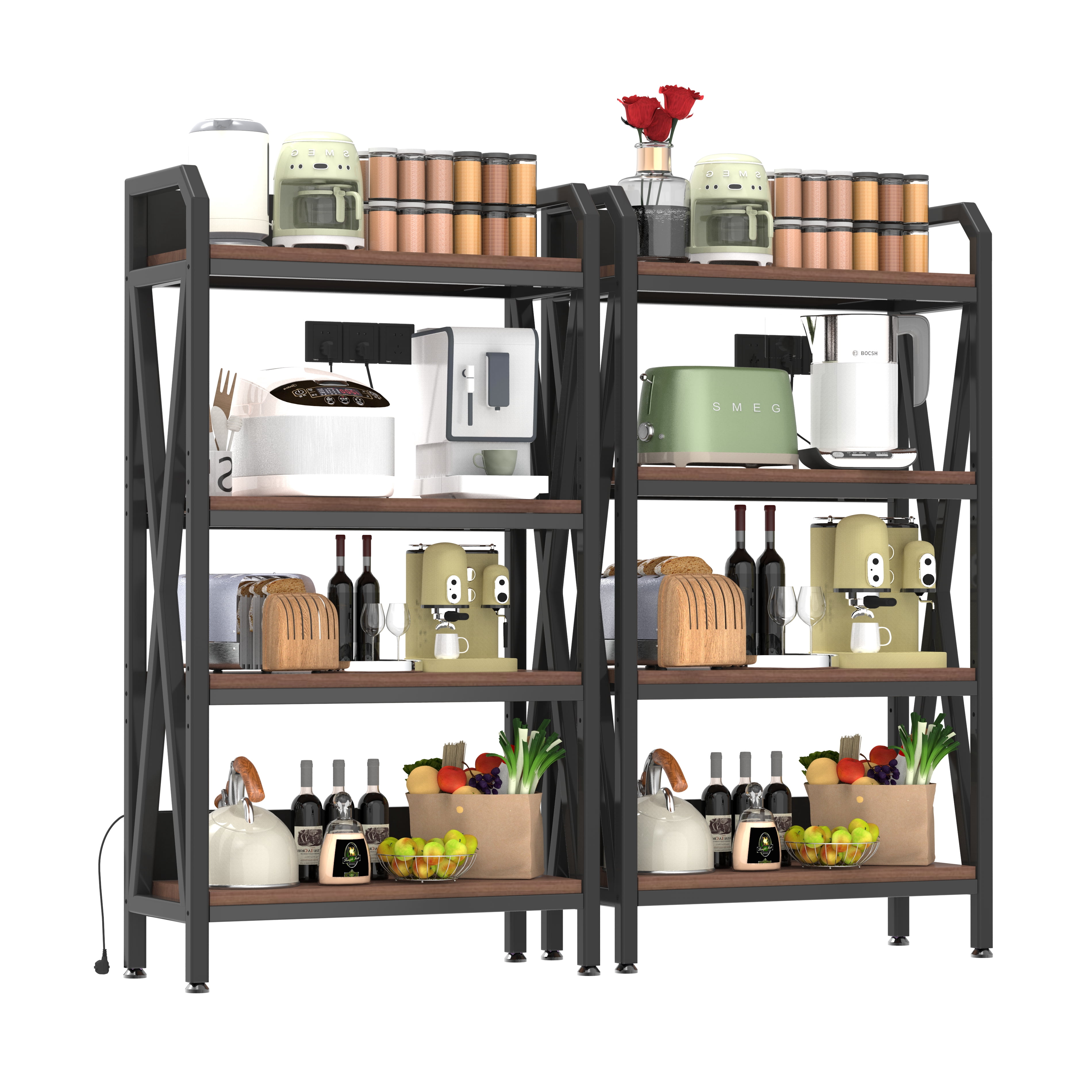 Miniyam 56" Bakers Rack 4-Level Storage Shelves Metal and Wooden Kitchen Shelves, Organizers and Storage, for Garage, Pantry, Bathroom, Closet
