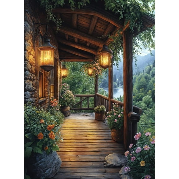 Landscape Diamond Art Kits for Adult, 5D Round Drill Diamond Painting Kits for Beginners, Garden DIY Gem Art Kits for Home Decor 12x16 inch