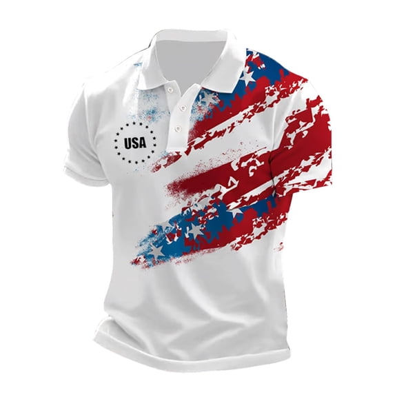 250Th Anniversary USA Shirt Men's Short Sleeve Classic Tee Stars and Stripes Print Polo Shirt Independence Day Celebration Comfortable Everyday Wear Lightweight Breathable White L