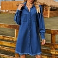 thumbnail image 6 of NSLGXD Womens Denim Dresses Midi Dress Casual Turndown Collar Button Down Long Sleeve Jean Dress Loose Fit Comfy Knee Length Dresses with Pockets, 6 of 6