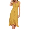 thumbnail image 2 of Homenesgenics Plus Size Dresses Women's Spring And Summer Solid V-neck Sleeveless Single Breasted Waist Closed Back Dress, 2 of 9