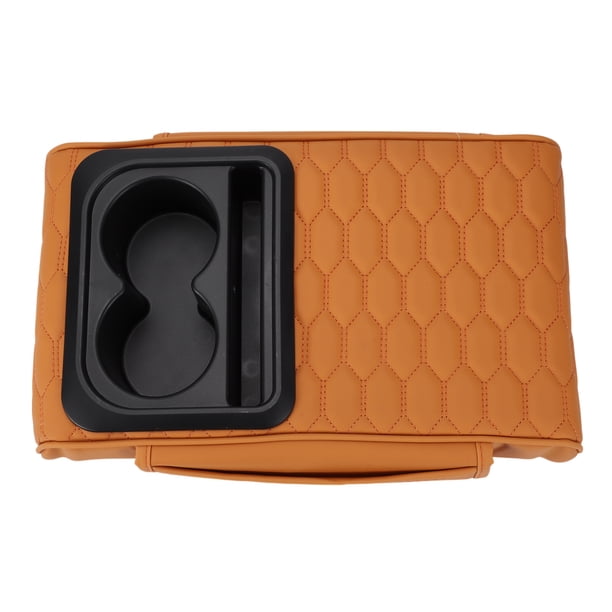 Funda del Consola Central del Coche Caja de Almacenamiento Multifuncional para Reposabrazos Universal 13.39"x9.06"x2.36" Naranja Negro Cuero Nappa