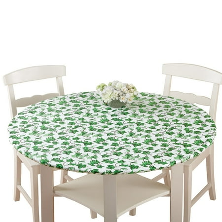 - Collections Etc. Patterned Fitted Table Cover with Soft Flannel Backing and Durable Wipe-Clean Vinyl Construction, Oval, Ivy