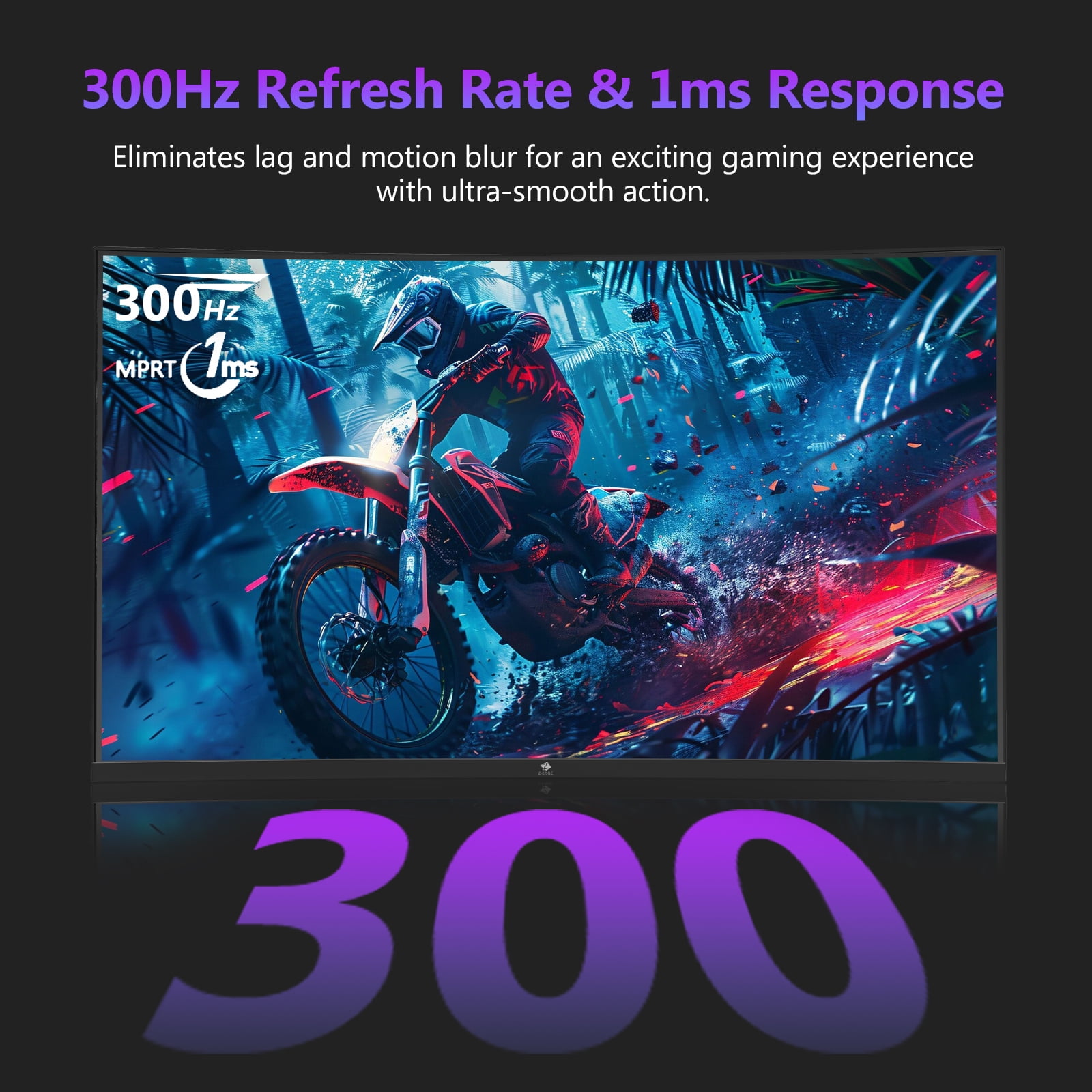 Z-EDGE 27 Inch 300Hz Curved Gaming Monitor, FHD 1080P VA Display, 1ms MPRT, AMD FreeSync, HDR Support, VESA Mount Compatible, Black