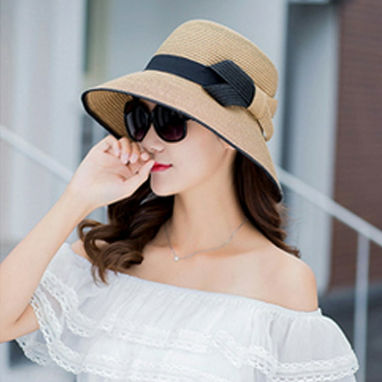 D-GROEE Women's Sun Hats UV Protection Contrast Color Wide Brim Hat Women  Packable Sun Hat for Women Straw Hats 