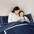 thumbnail image 5 of jejeloiu Geometric Suqare Queen Comforter Set,Modern Minimalist Theme Bedding Sets,White Deepblue Bedding Comforter Set For Girls Boys,Luxury Bedroom Decor Reversible,3 Pieces, 5 of 8